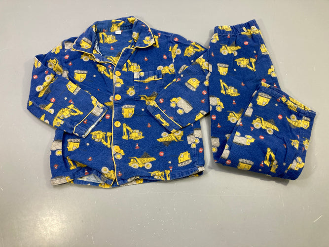 Pyjama 2pcs flanelle bleu engins de chantier jaunes, bouloché, moins cher chez Petit Kiwi