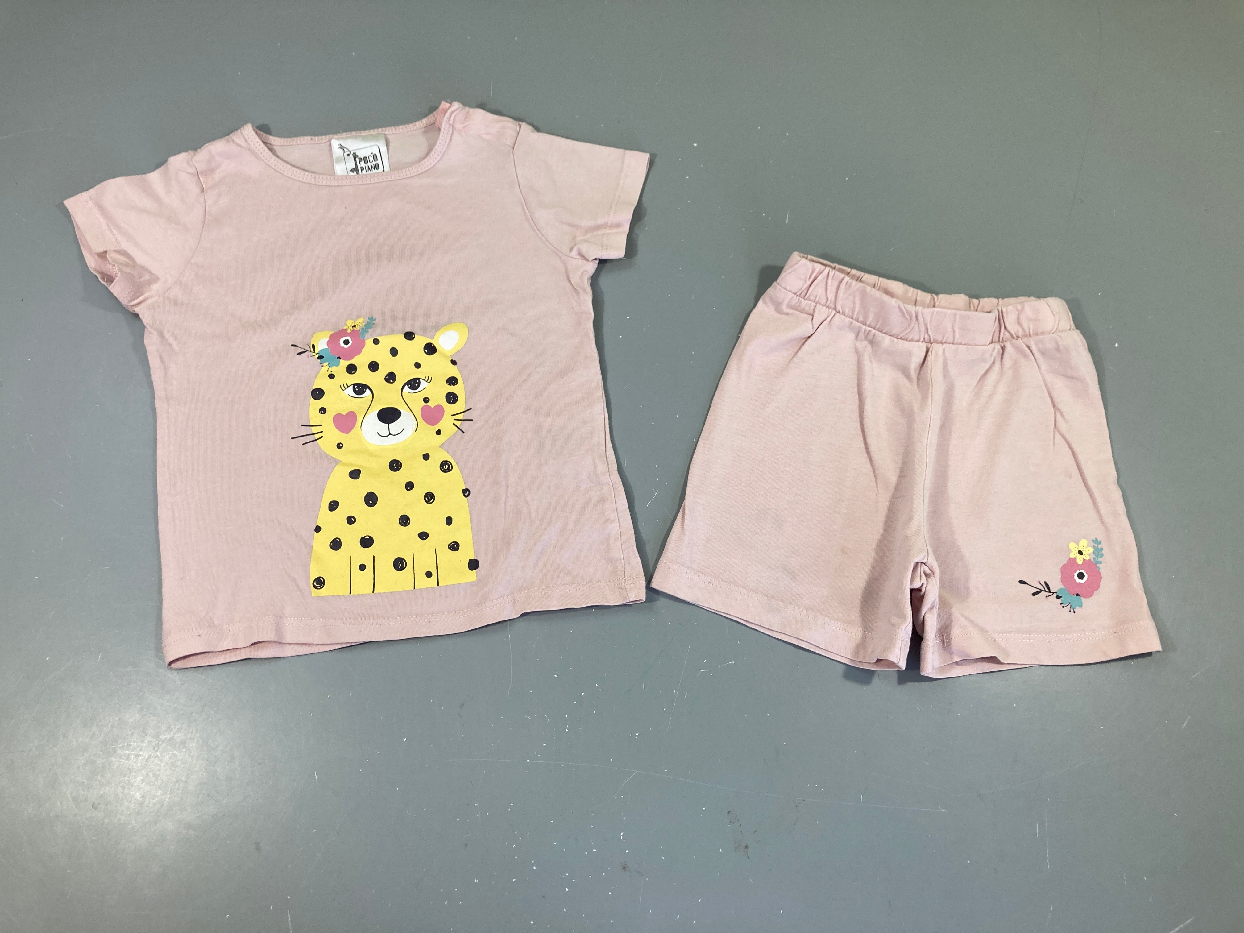 Pyjashort 2pcs jersey rose Félin jaune-Bas légèrement taché