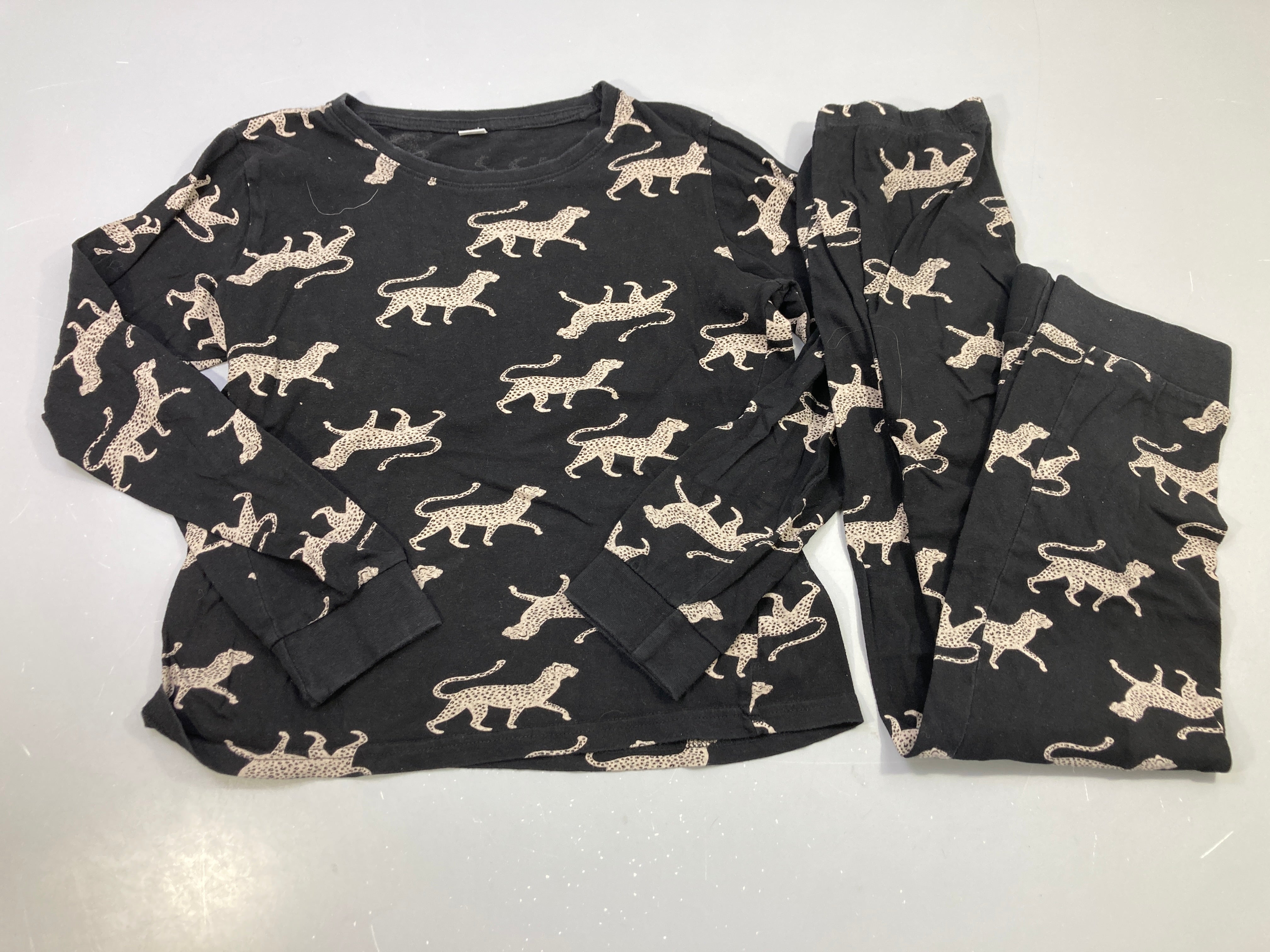 Pyjama jersey 2pcs noir léopards beige
