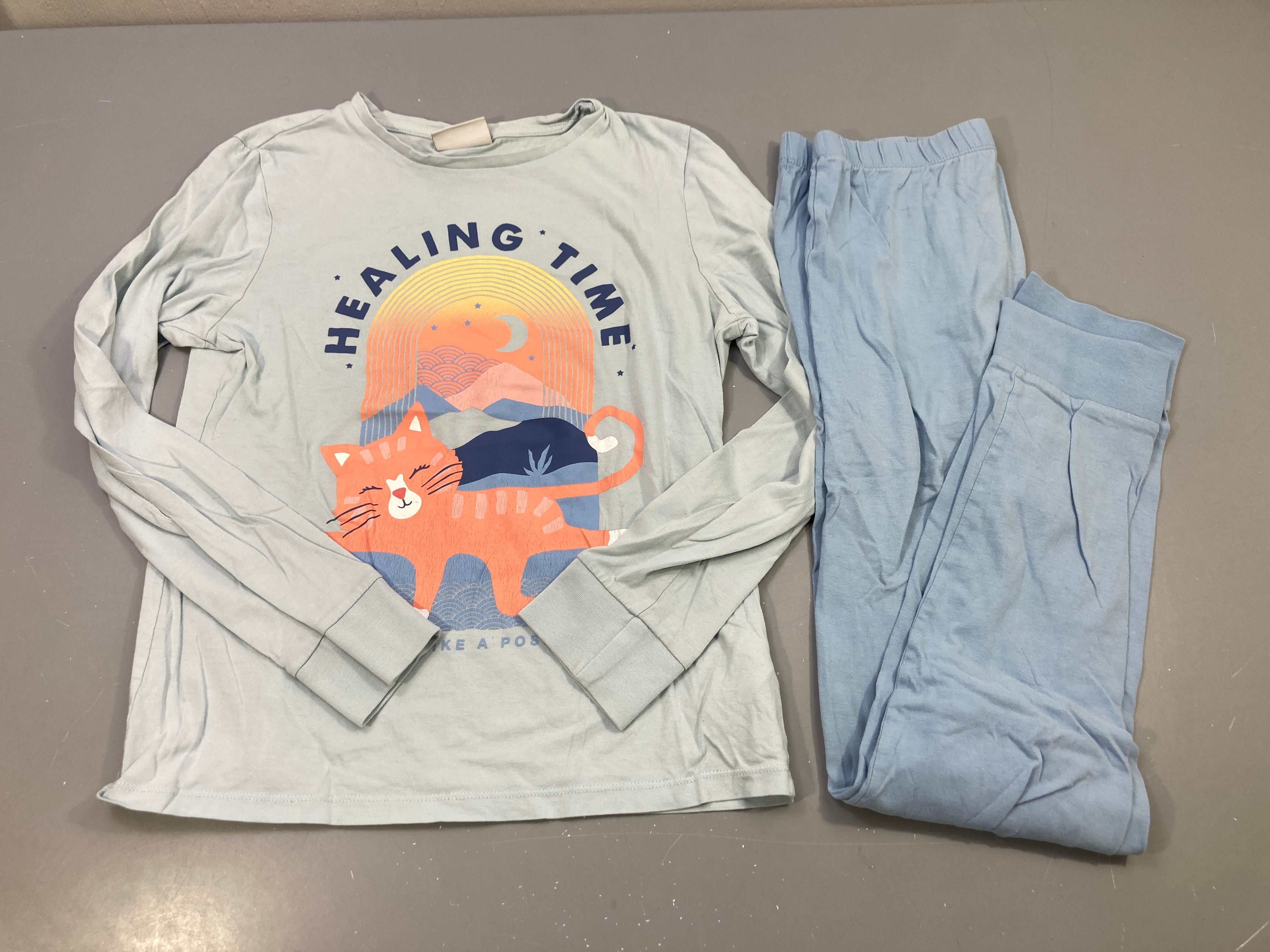 Pyjama jersey 2pcs bleu clair chat orange 