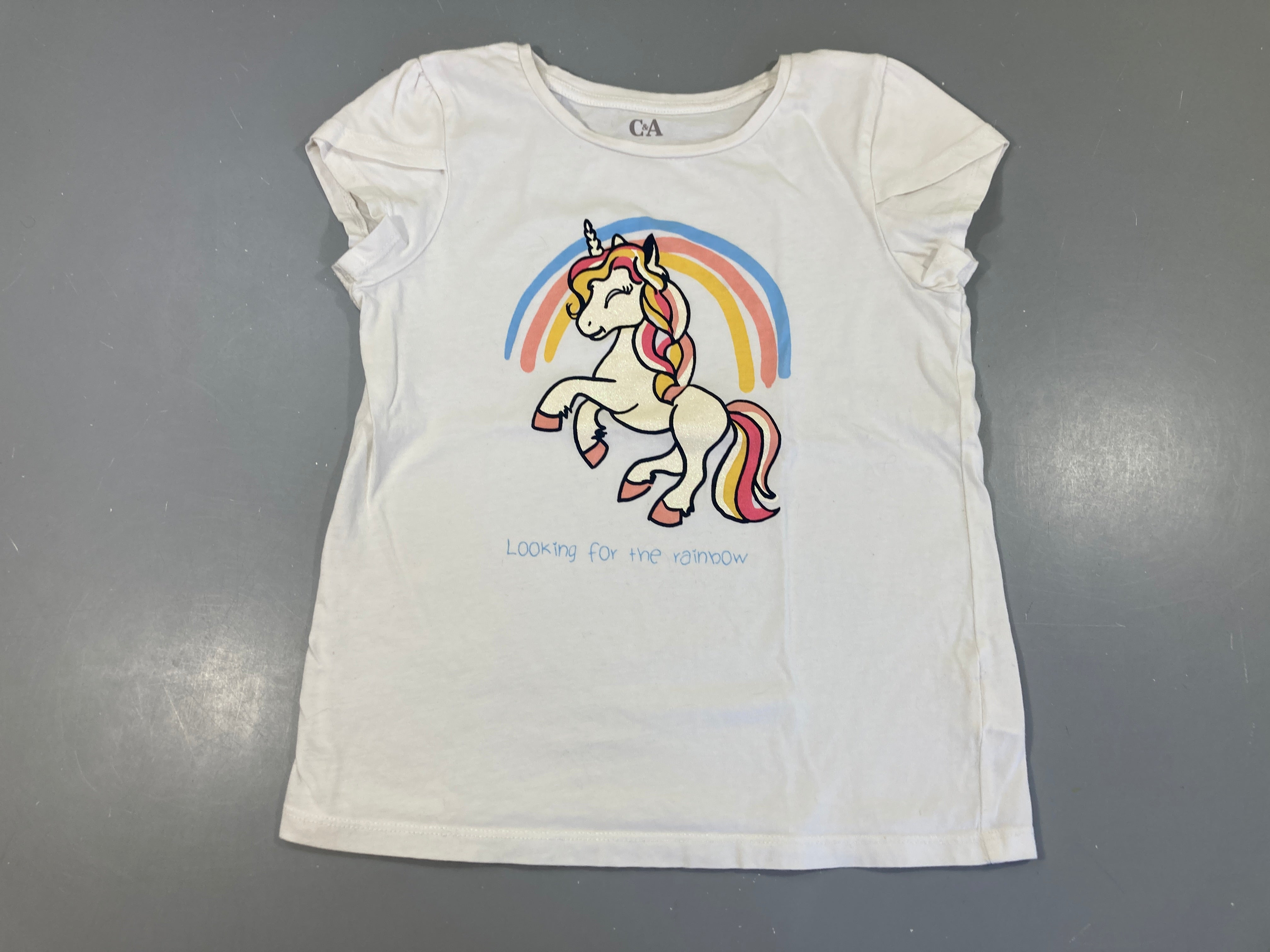 T-shirt m.c blanc licorne à carreaux-en-ciel