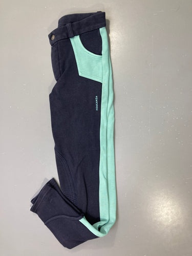 Pantalon équitation bleu marine bandes vert d'eau, Fouganza, moins cher chez Petit Kiwi