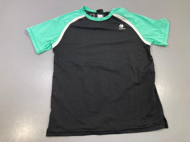 T-shirt m.c noir manches vertes, liseré gris, sport, Artengo, moins cher chez Petit Kiwi