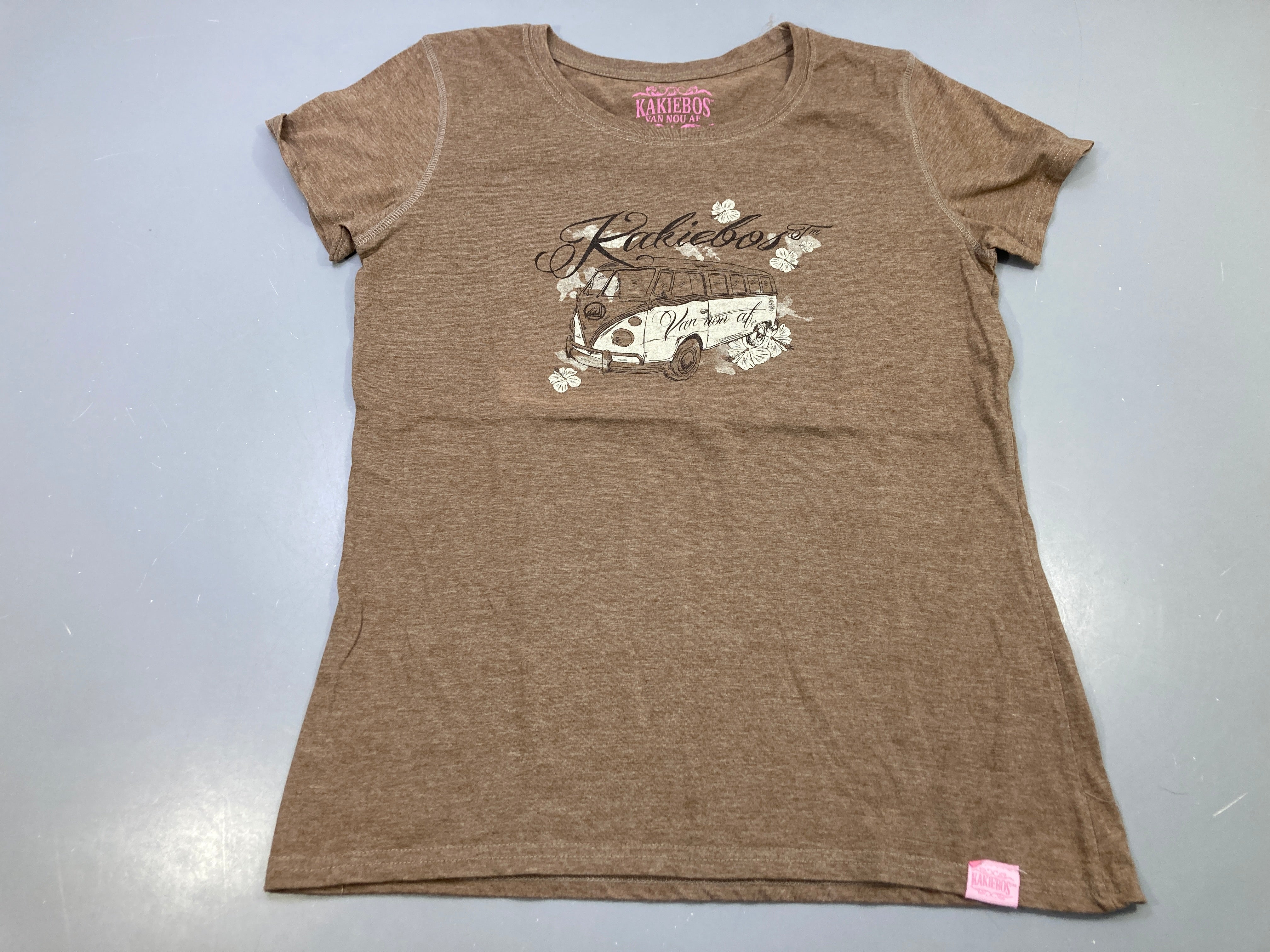 T-shirt m.c marron chiné imprimé combi van fleurs, Kakiebos