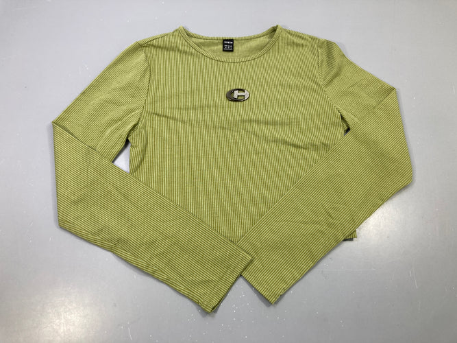 T-shirt m.l kaki côtelé court, écusson strass, moins cher chez Petit Kiwi