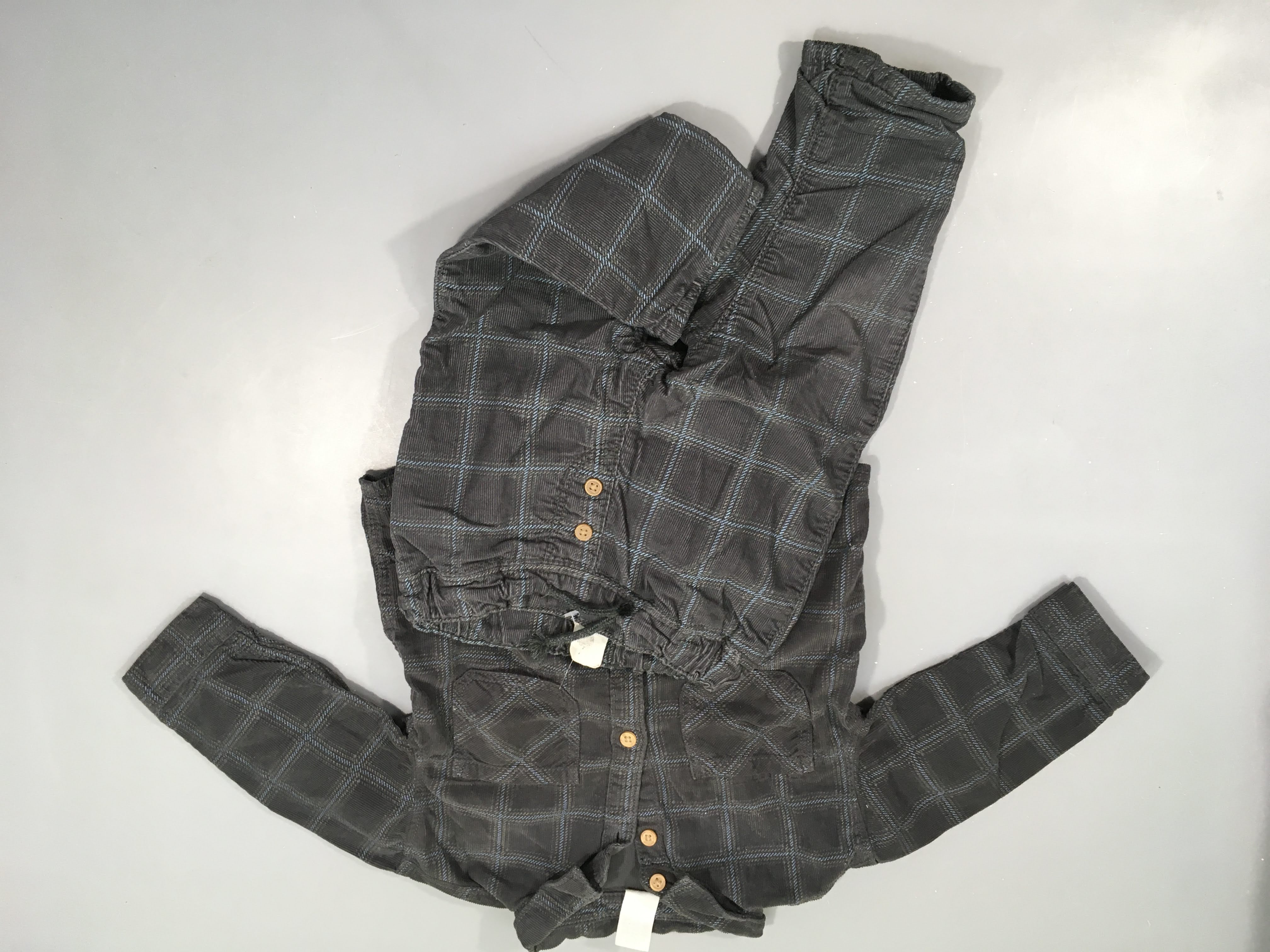 Ensemble chemise et pantalon velours cotelé gris carreaux