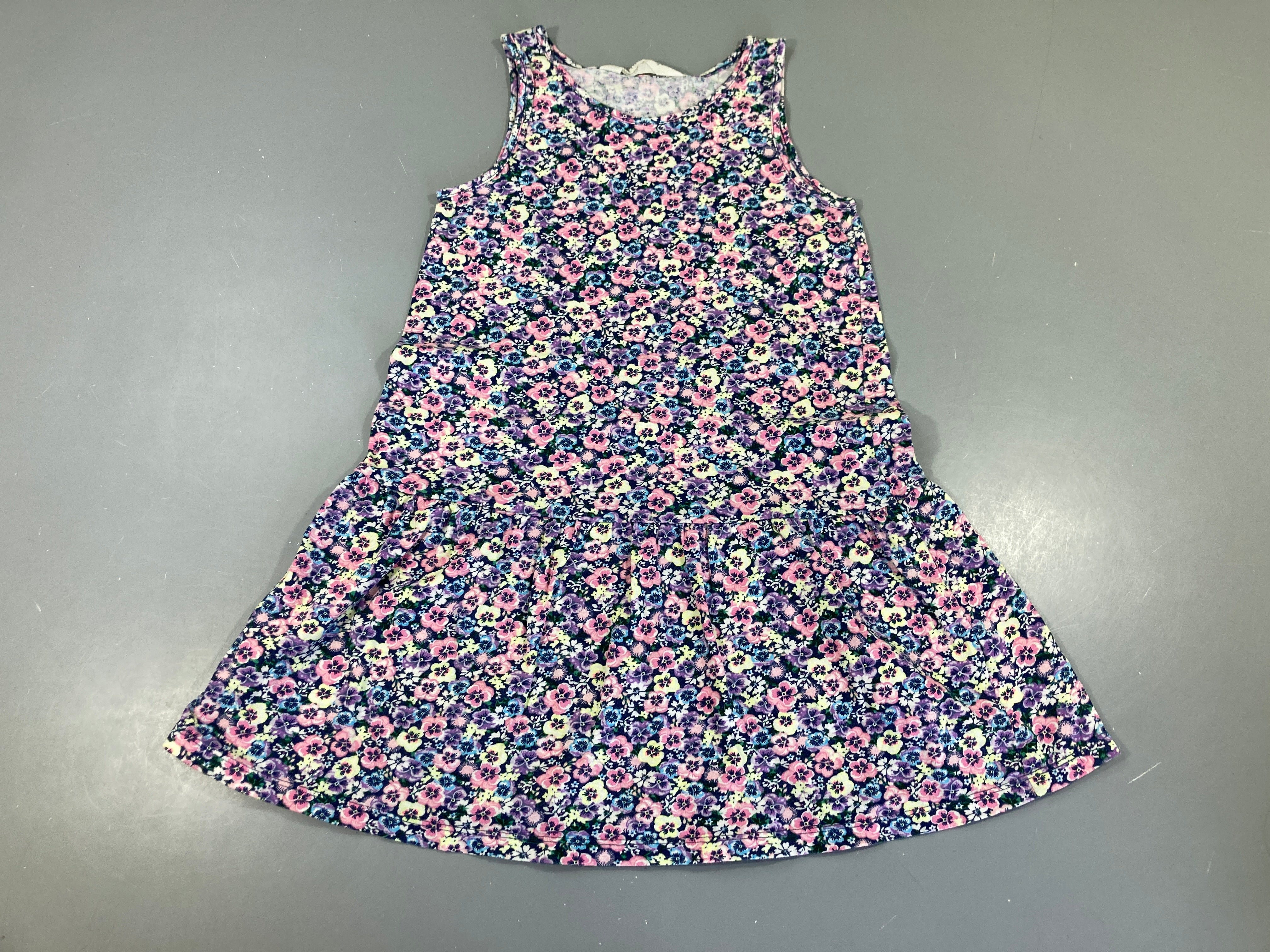 Robe s.m jersey bleu foncé fleuri mauve-bleu-jaune
