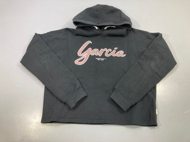Sweat capuche noir logo rose, court, moins cher chez Petit Kiwi