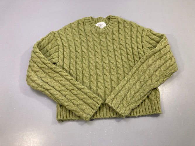 Pull vert torsadé court, bouloché, moins cher chez Petit Kiwi