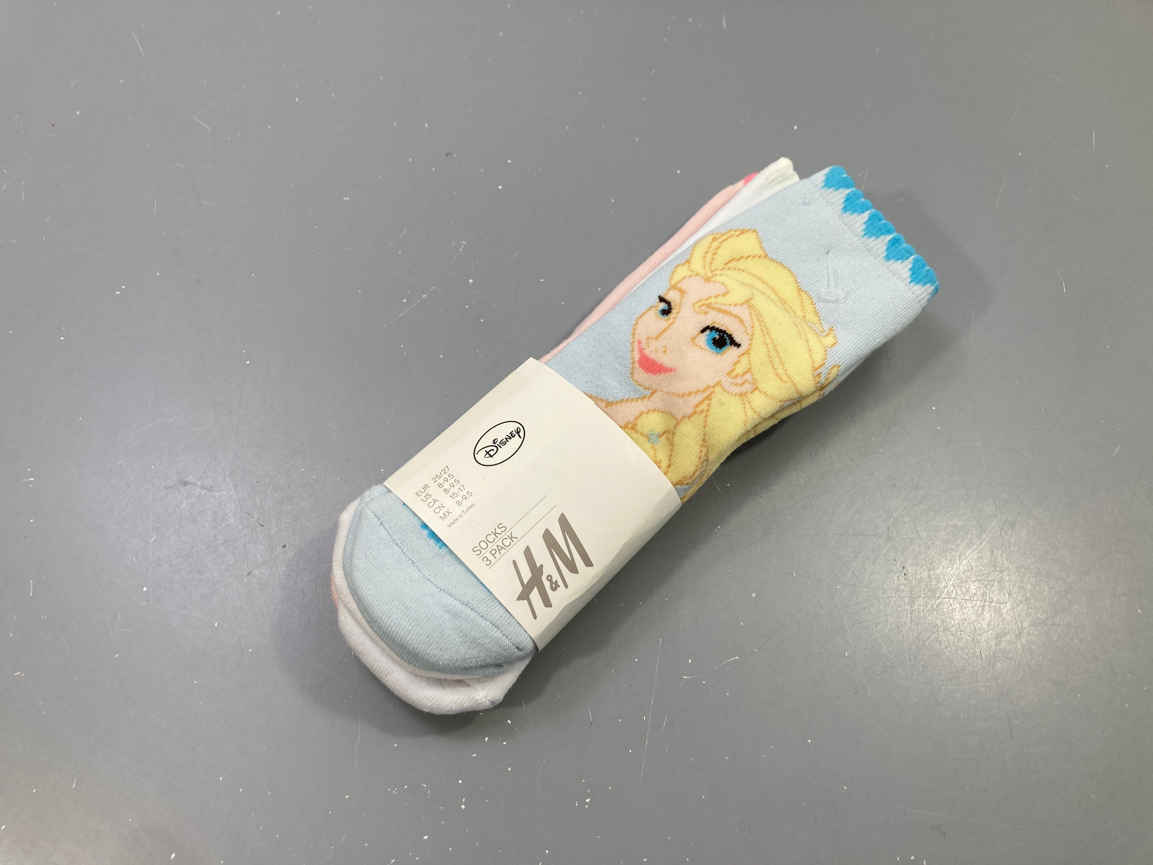 NEUF Chaussettes lot de 3 bleu ciel rose blanc, Reine des Neiges, 25-27