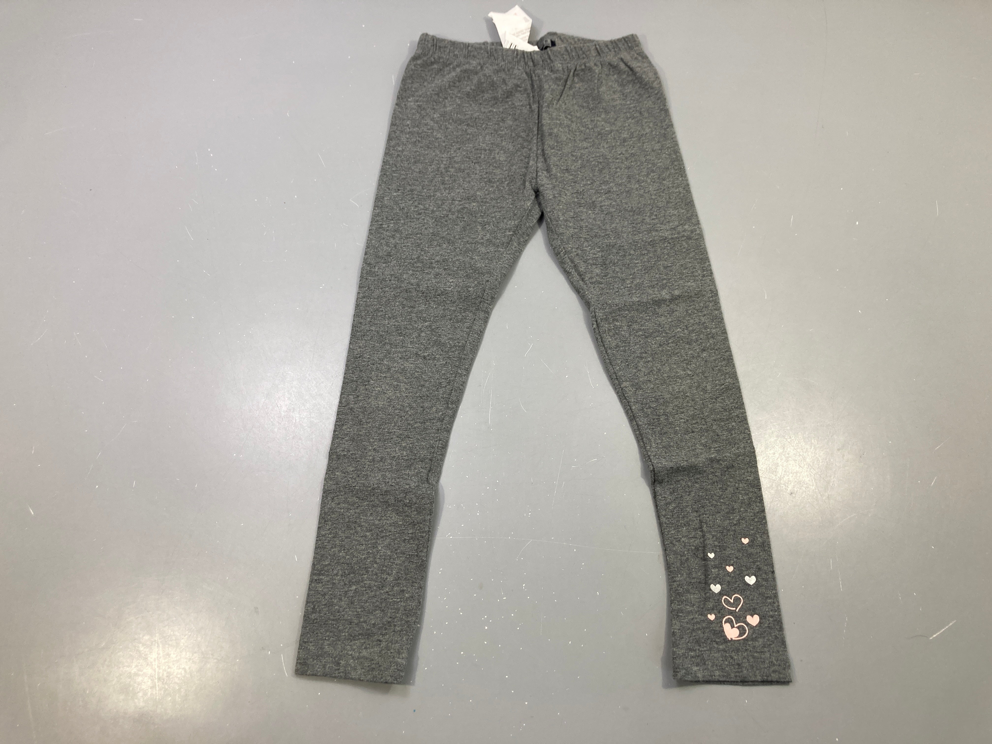 Legging gris chiné cœurs roses et argentés, neuf avec étiquette