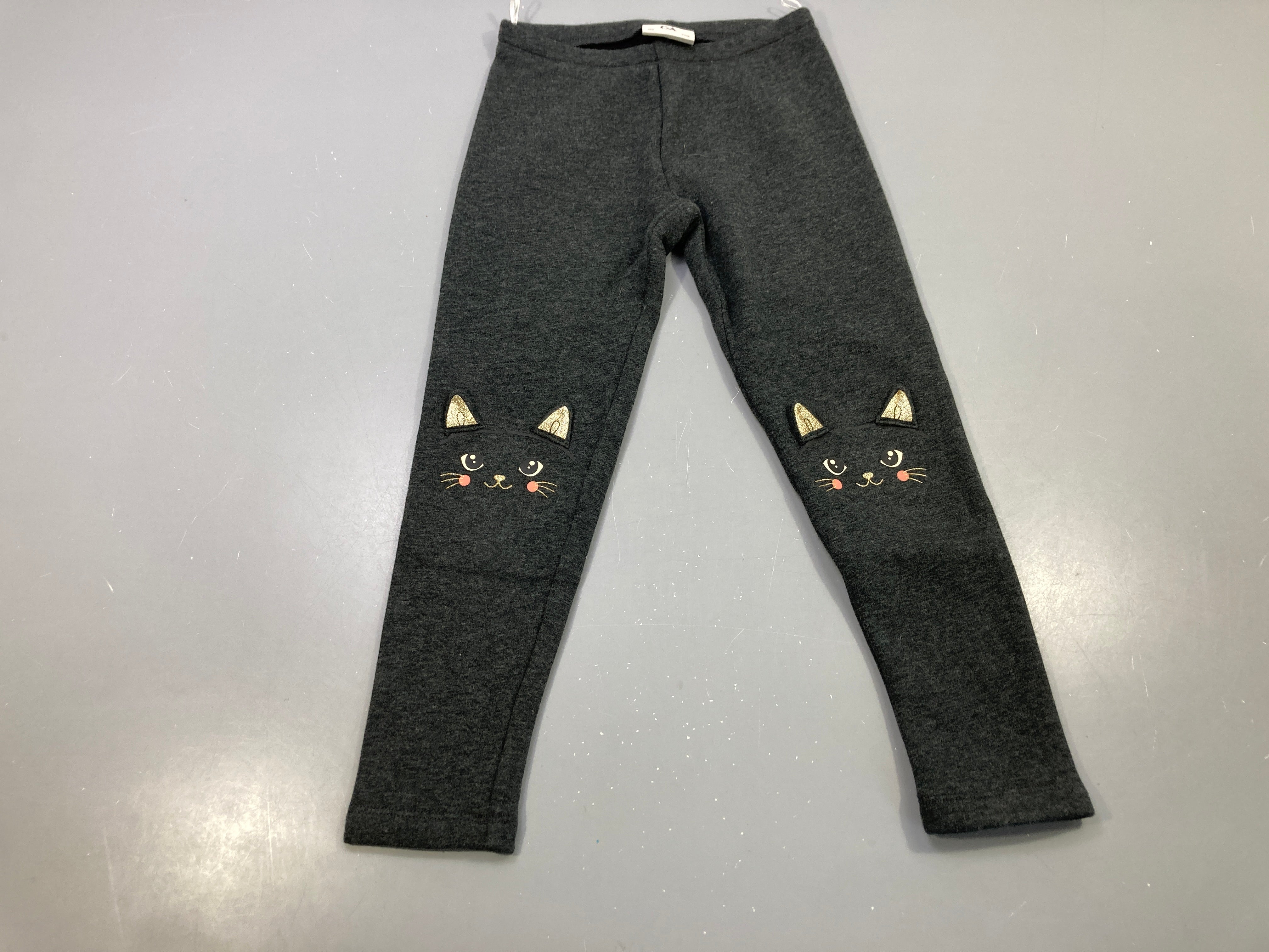 Legging épais gris anthracite chats aux genoux, oreilles dorées