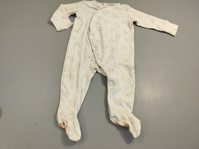 Pyjama jersey blanc têtes d'animaux (koalas, lapins, ...) 100% coton, moins cher chez Petit Kiwi