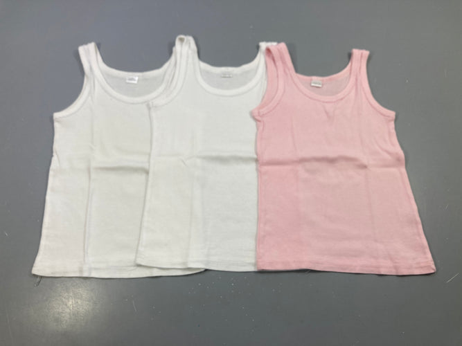 Lot 3 débardeurs s.m blanc et rose, bouloché, moins cher chez Petit Kiwi