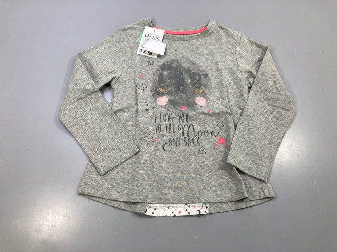 T-shirt m.l gris chiné "I love you to the moon and back", étoiles, neuf avec étiquette, moins cher chez Petit Kiwi