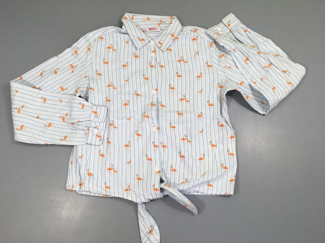 Chemisier style flanelle nouable blanc ligné bleu Flaments roses, moins cher chez Petit Kiwi
