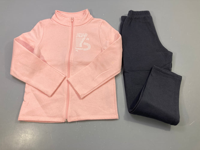 Ensemble 2pcs veste zippée rose "Always happy" + pantalon molleton gris anthracite, moins cher chez Petit Kiwi