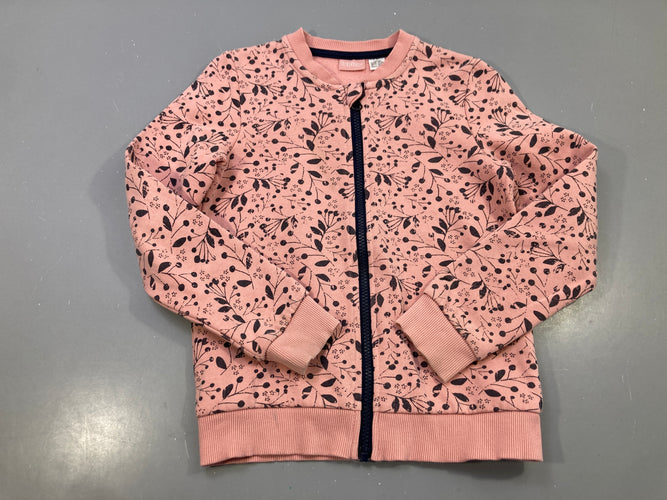 Sweat zippé rose feuilles et baies bleu marine, moins cher chez Petit Kiwi