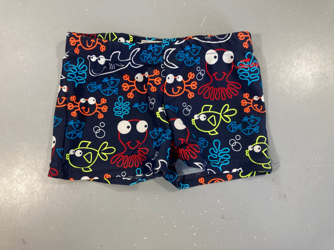 Maillot boxer bleu foncé poissons, moins cher chez Petit Kiwi