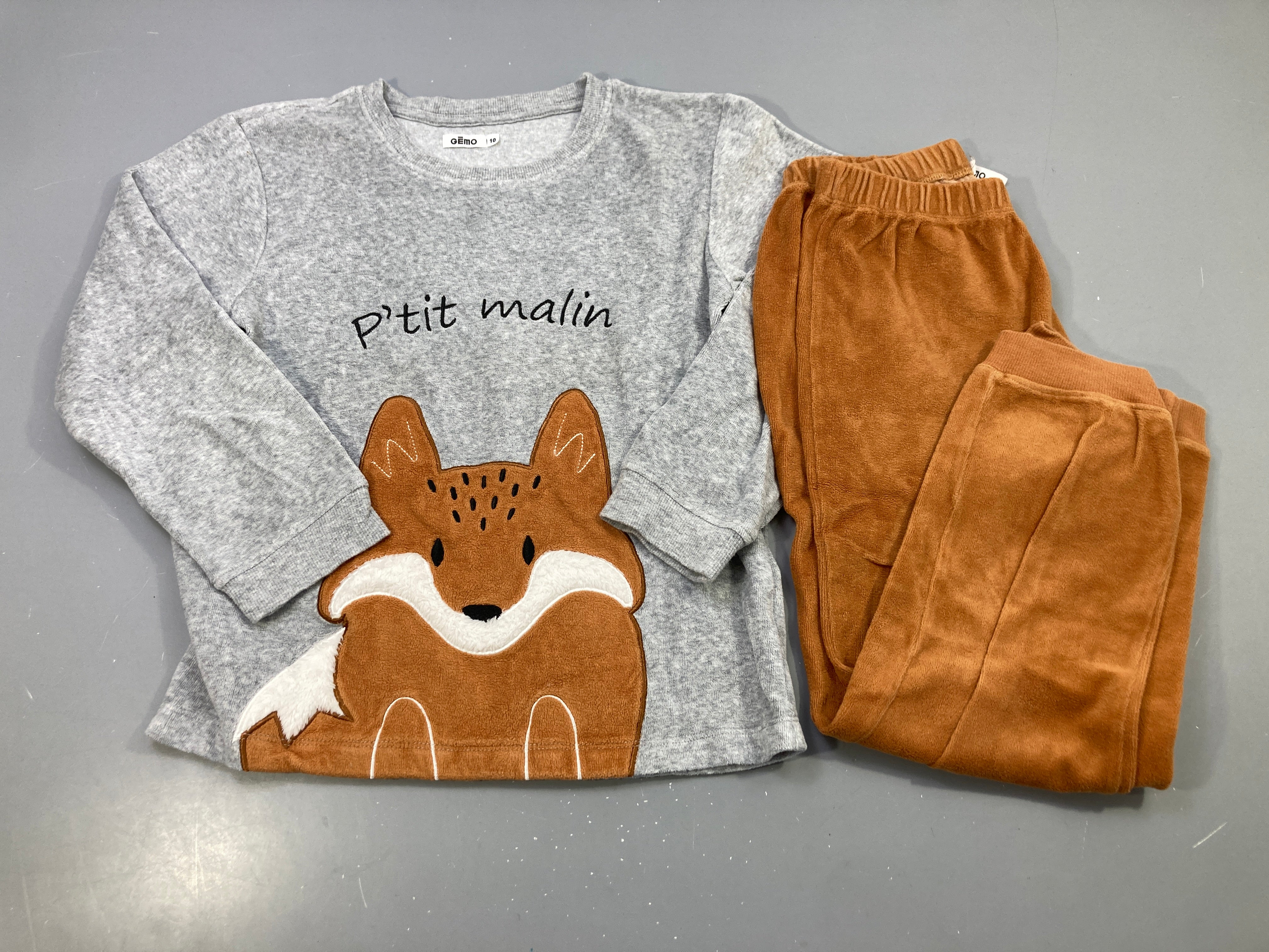 Pyjama 2pcs velours gris renard 