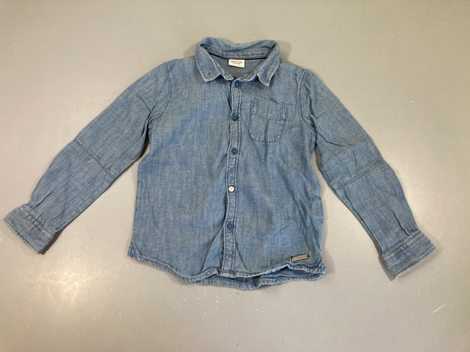 Chemise coton bleu style denim, moins cher chez Petit Kiwi