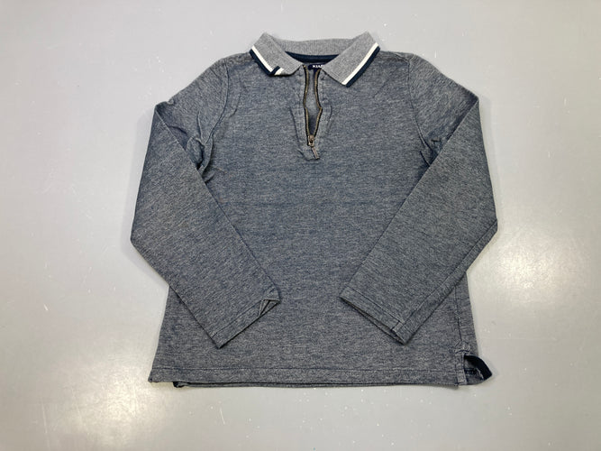 Polo m.l bleu marine chiné, col zippé liseré blanc, moins cher chez Petit Kiwi