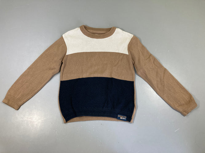 Pul rayé blanc cassé/beige/bleu foncé, moins cher chez Petit Kiwi