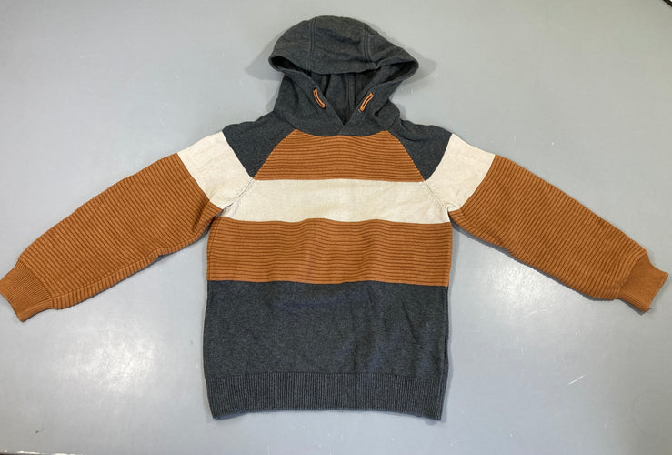 Pull à capuche brun-beige-gris côtelé, moins cher chez Petit Kiwi