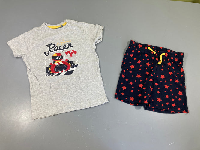 Pyjashort 2pcs jersey gris chiné Racer short bleu foncé étoiles rouges, moins cher chez Petit Kiwi
