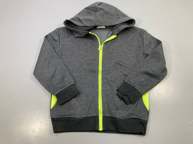Sweat zippé capuche gris anthracite, détails jaune fluo, moins cher chez Petit Kiwi