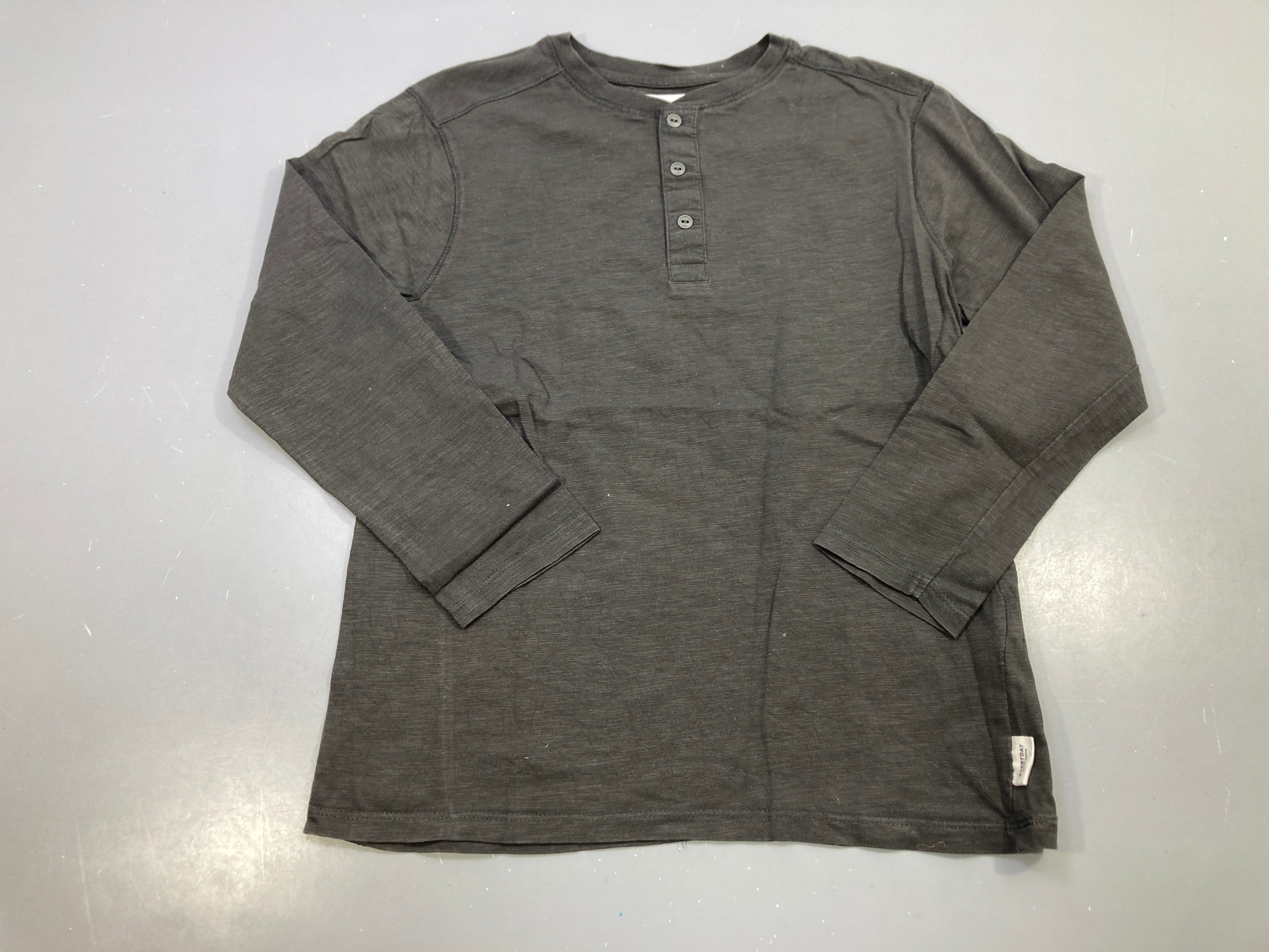 T-shirt m.l gris anthracite chiné, col boutonné