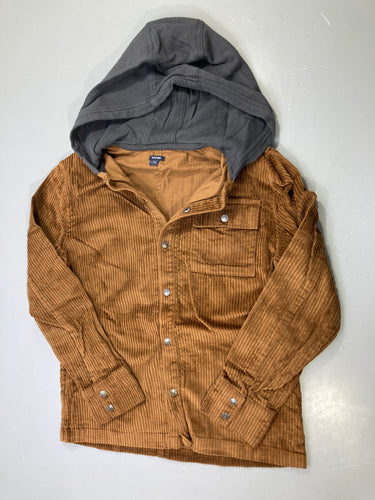 Chemise m.l velours côtelé brune, capuche gris anthracite, boutons pression, moins cher chez Petit Kiwi