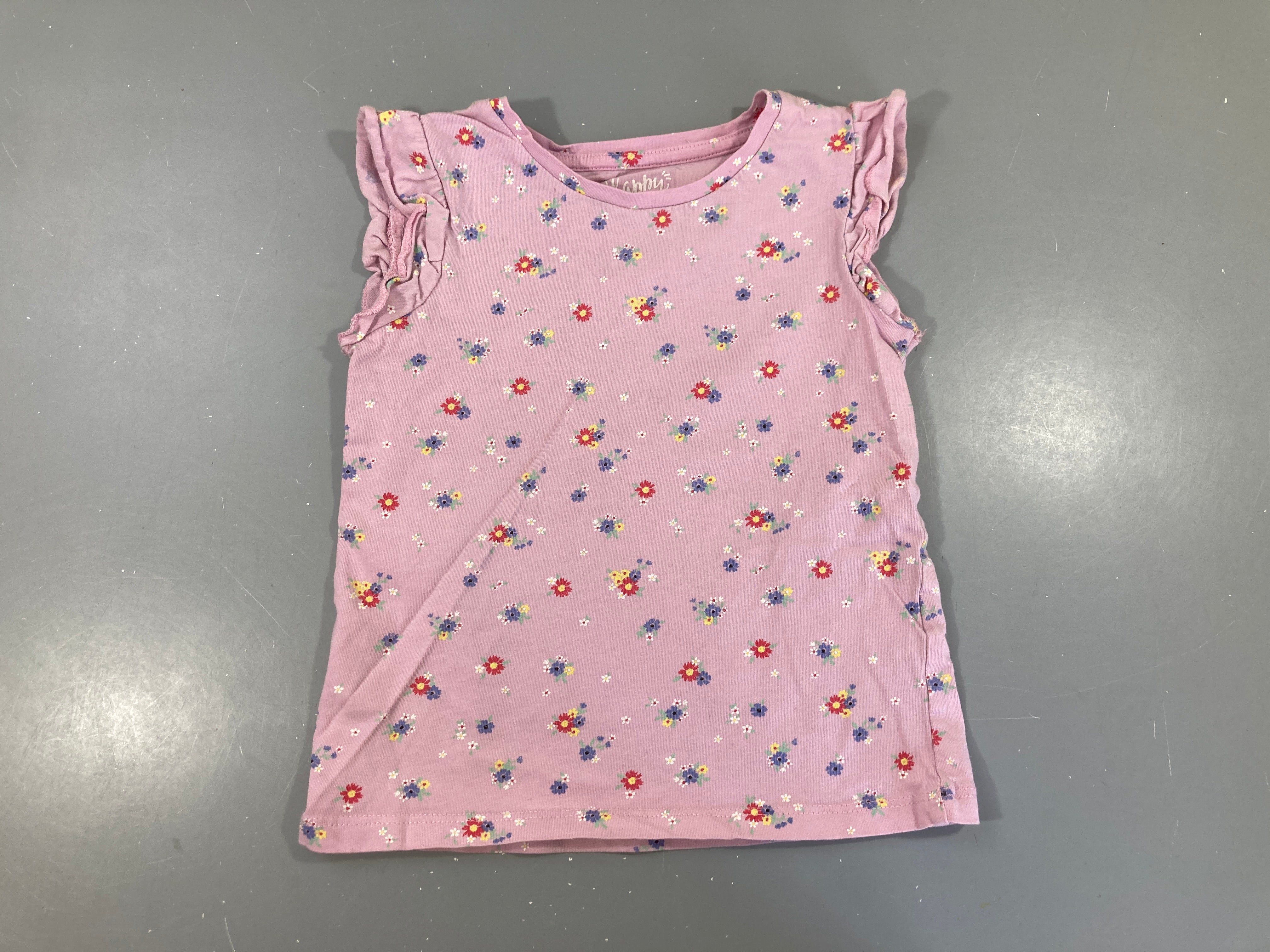 T-shirt m.c lilas fleuri froufrou manche