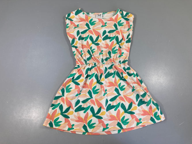 Robe m.c écru flammé feuillage -fleurs vert-roses, moins cher chez Petit Kiwi