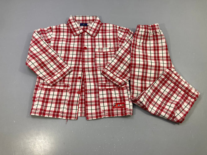 Pyjama 2pcs carreaux rouge, écru et vert, moins cher chez Petit Kiwi