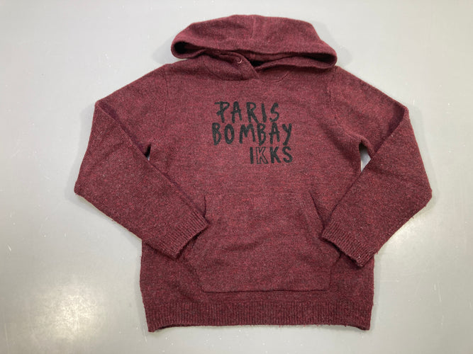 Pull capuche maille bordeaux chiné, Paris Bombay IKKS noir, bouloché, moins cher chez Petit Kiwi