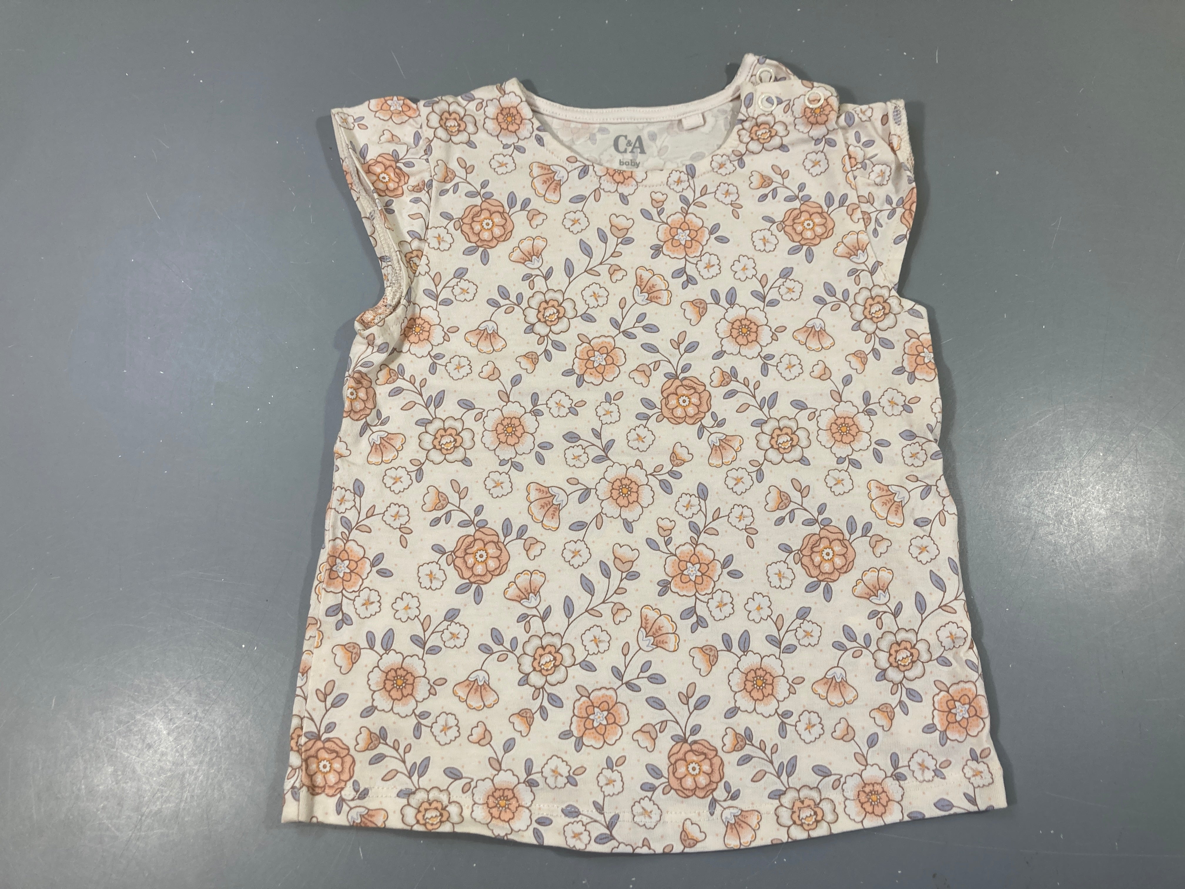 T-shirt m.c blanc fleuri saumon