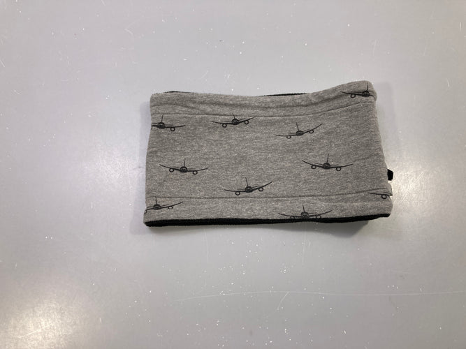 Tour de cou gris chiné avions, doublé polaire noir, moins cher chez Petit Kiwi