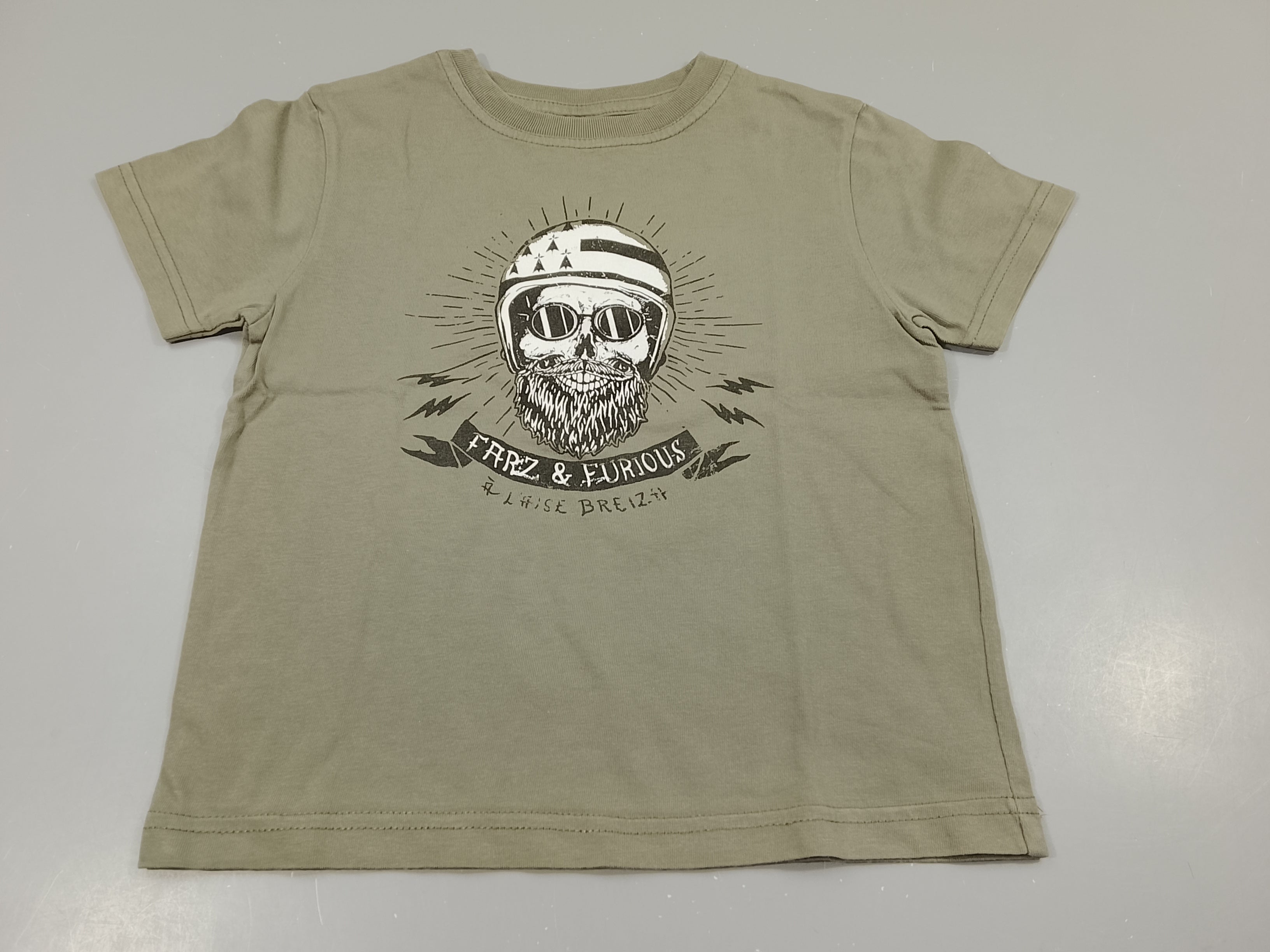 T-shirt m.c  A l'aise Breizh kaki , tête de motard 