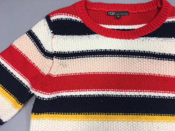 Pull rayé rouge/bleu/écru sequins, moins cher chez Petit Kiwi