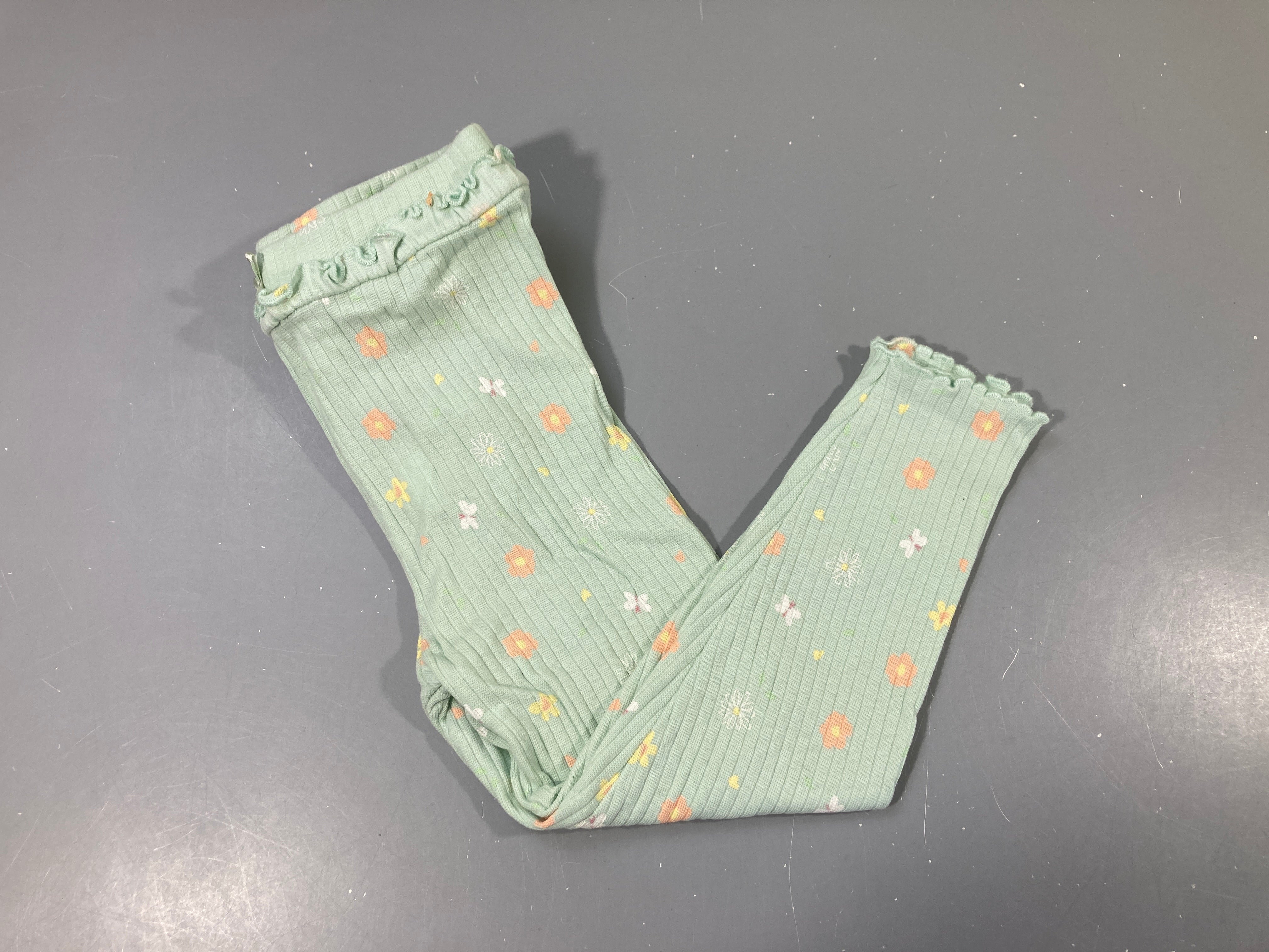Legging côtelé menthe fleuri