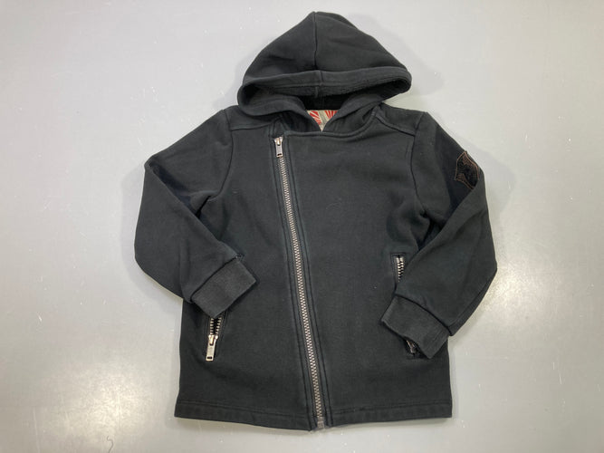 Sweat zippé capuche noir, zip asymétrique, poches zippées, doublé polar, moins cher chez Petit Kiwi