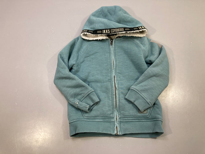 Sweat zippé capuche bleu canard chiné, capuche doublée sherpa, moins cher chez Petit Kiwi
