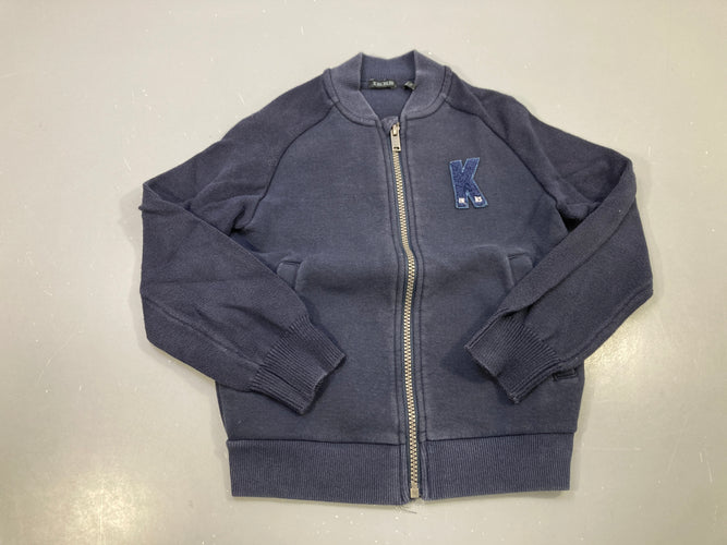 Sweat zippé col teddy bleu marine, K bouclette brodé, moins cher chez Petit Kiwi