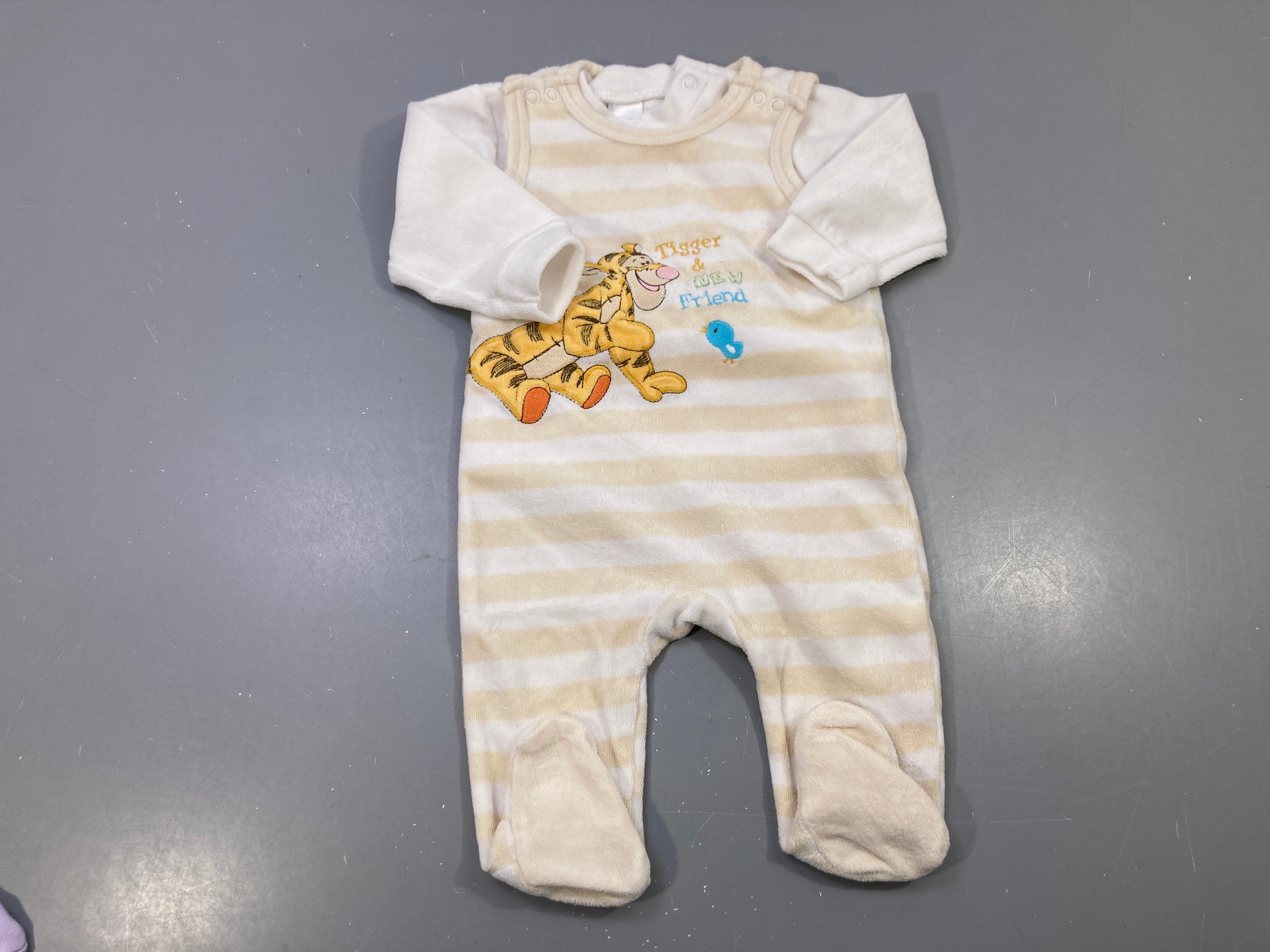 Pyjama salopette 2 en 1 velours blanc rayé beige Tigrou