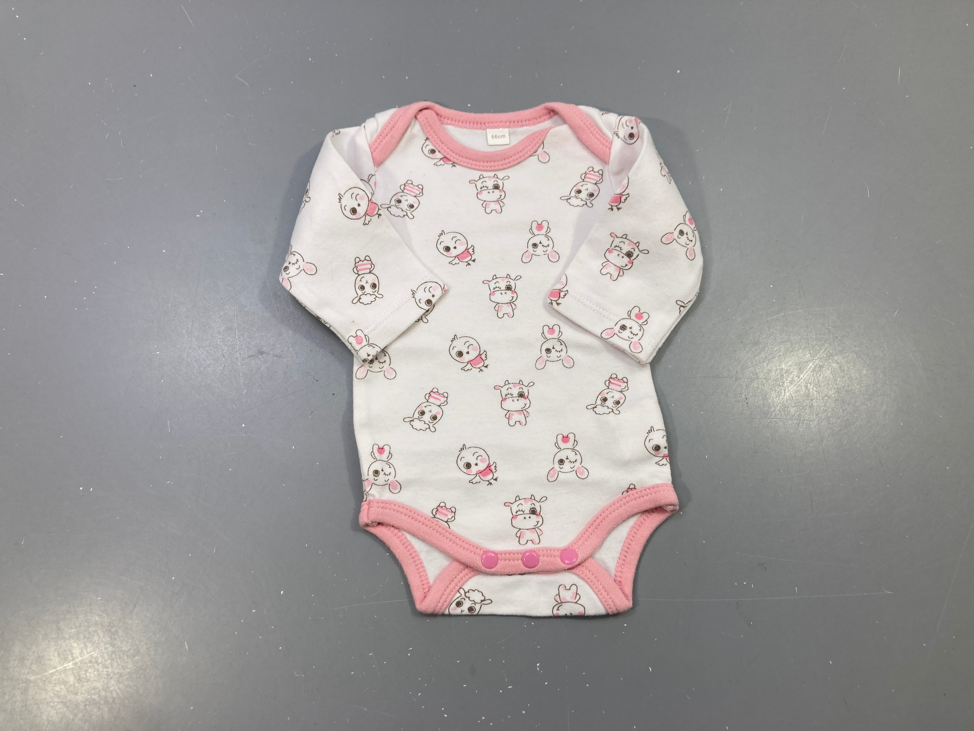 Body m.l blanc bord rose animaux roses