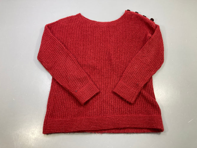 Pull maille côtelée rouge foncé, boutons sur l'épaule, 18% laine 17% alpaga, moins cher chez Petit Kiwi