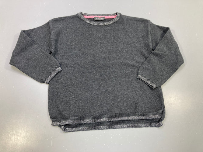 Pull gris chiné, col, bord des manches et dessous  pailleté, moins cher chez Petit Kiwi