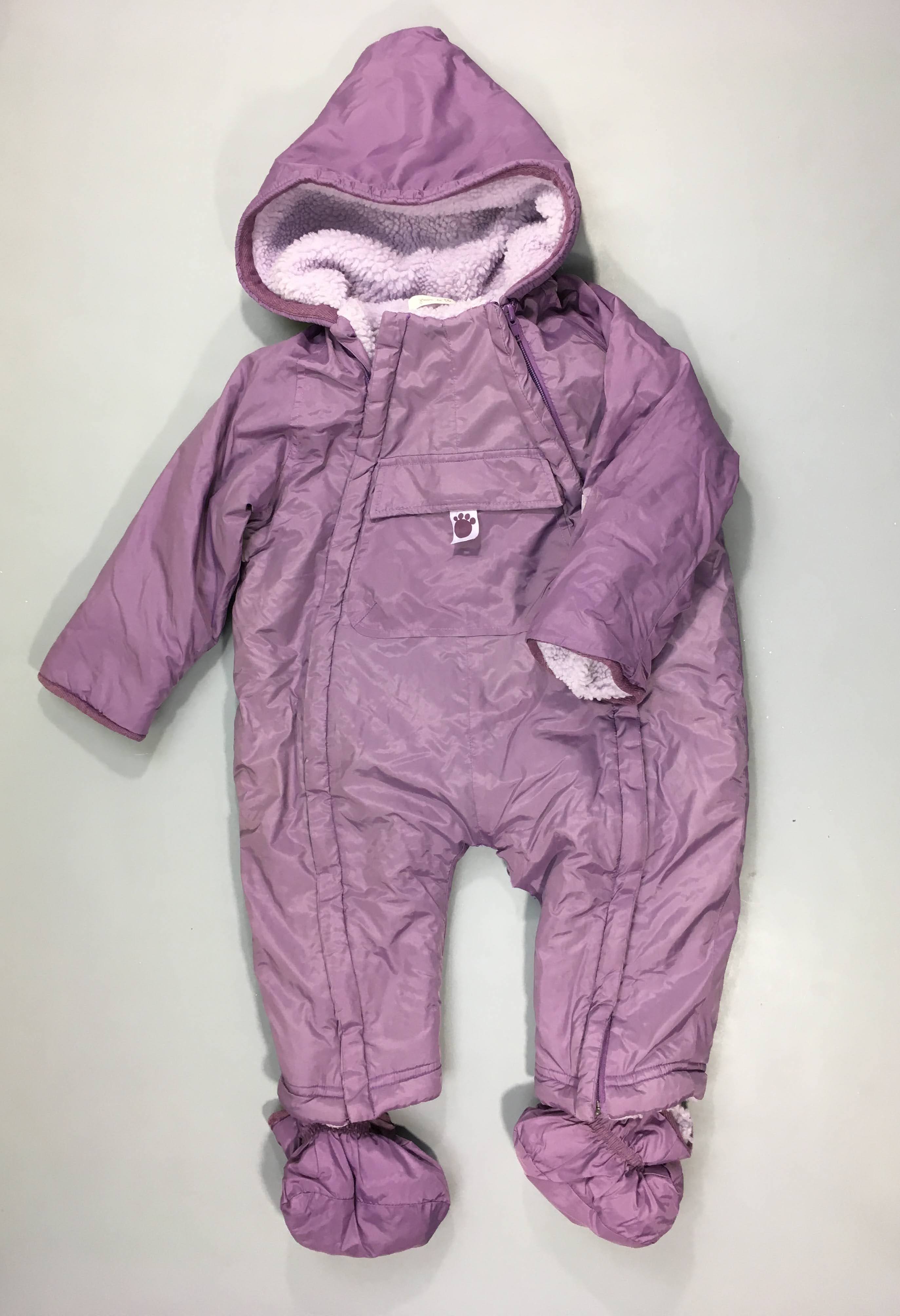 Combinaison pilote mauve doublée peluche avec chaussons