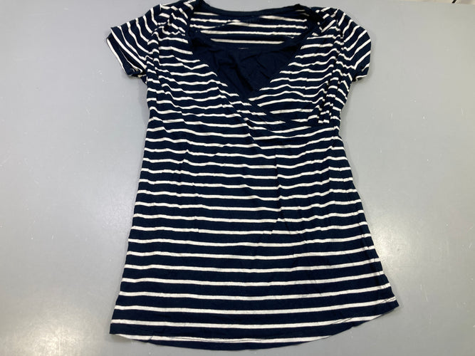 Blouse m.c d'allaitement bleu marine rayé blanc, moins cher chez Petit Kiwi